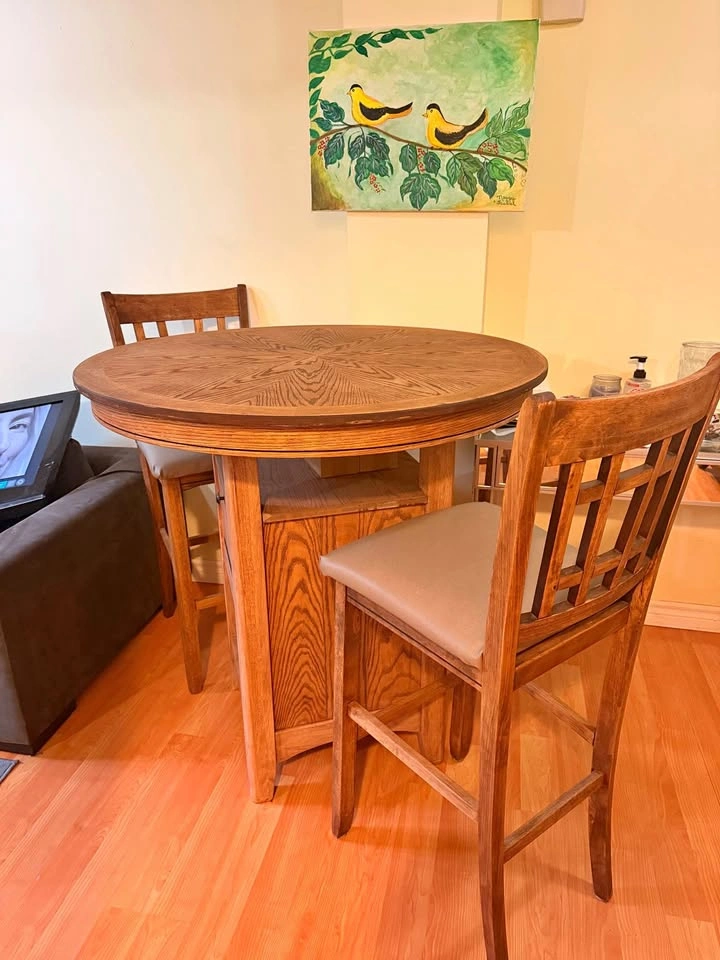 Solid Wood Counter-Height Dining Table Set + 2 Chairs