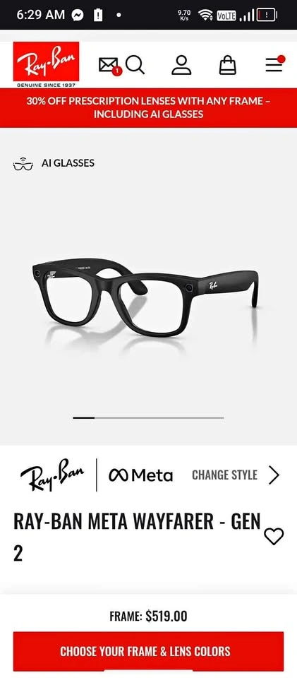 Ray Ban Meta Wayfar Camera Glasses