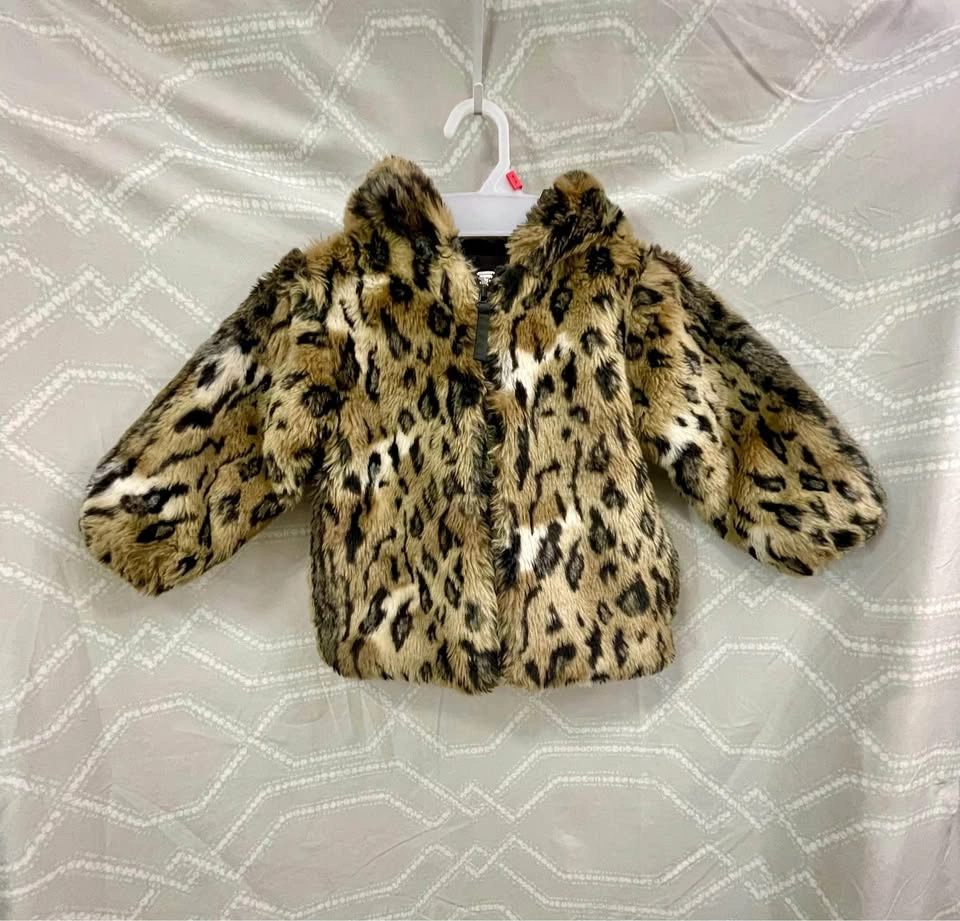 Okie-Dokie Toddler 2T Faux Fur Leopard Print Hooded Jacket