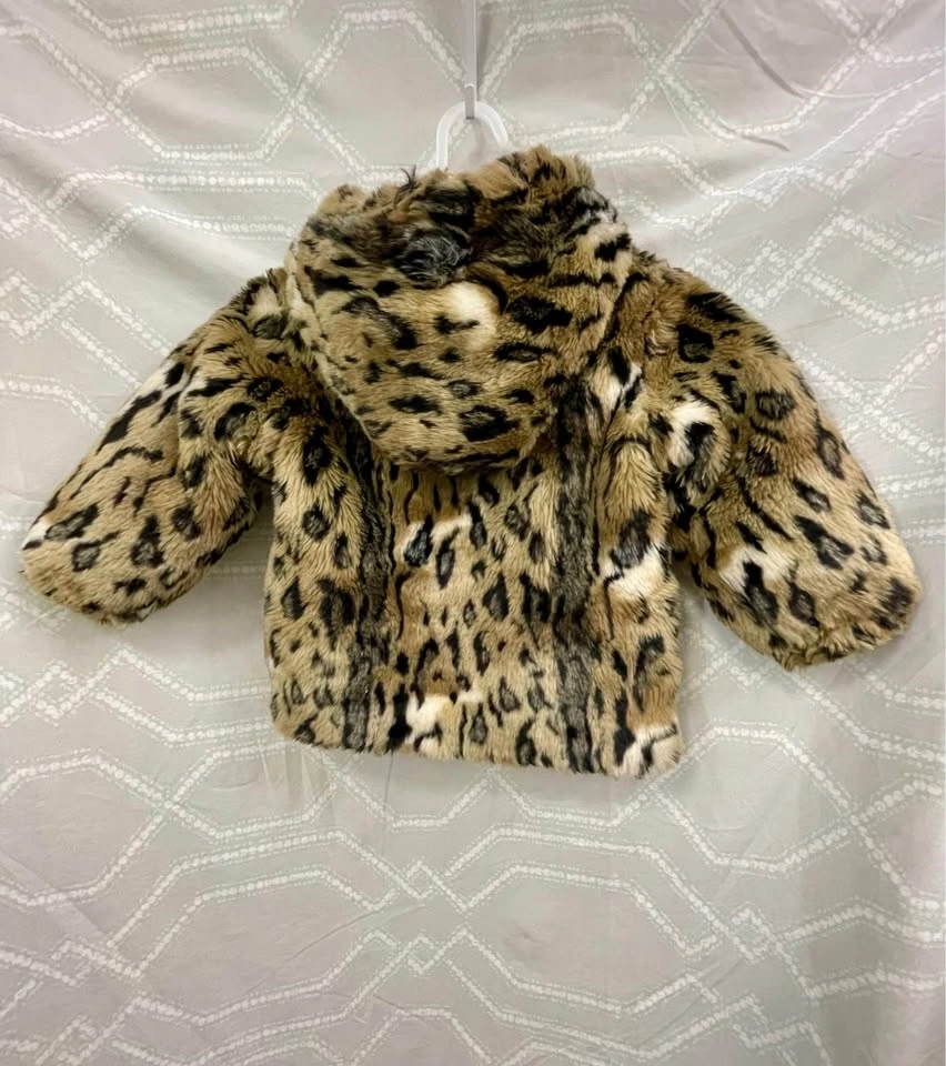 Okie-Dokie Toddler 2T Faux Fur Leopard Print Hooded Jacket - photo 2