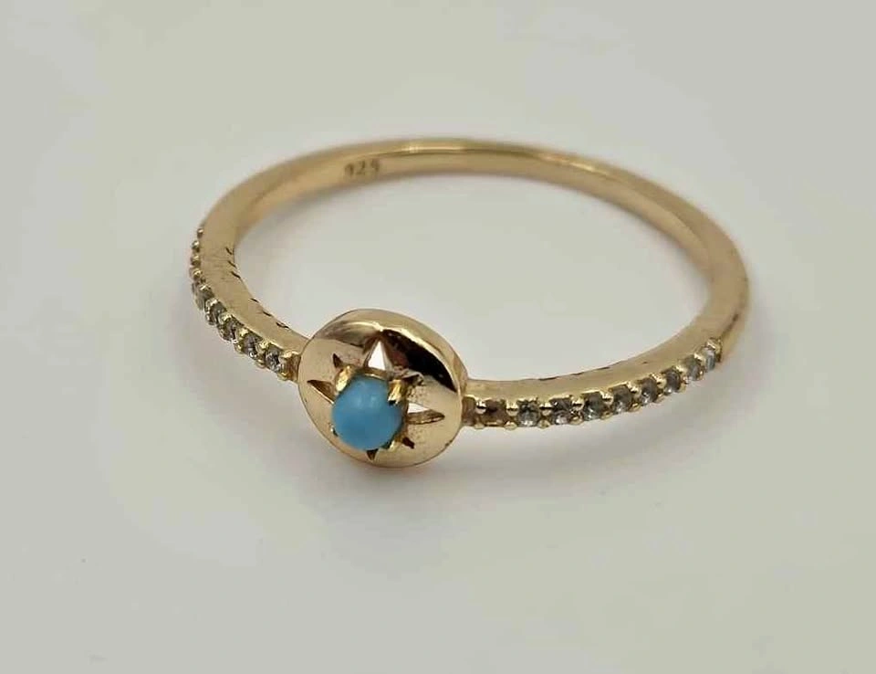 Gold-Toned Sterling Silver Turquoise Ring