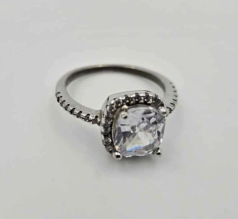 Sterling Silver Cushion Cut Halo Ring Size 5