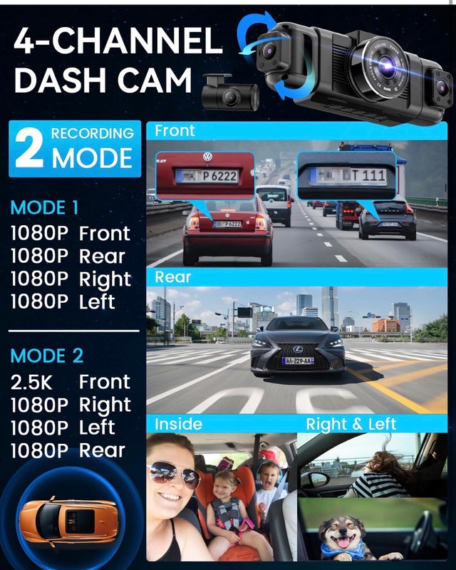 IIWEY N5 4 Channel Dash Cam, 360° All-Sides View, FHD 1080P - photo 3