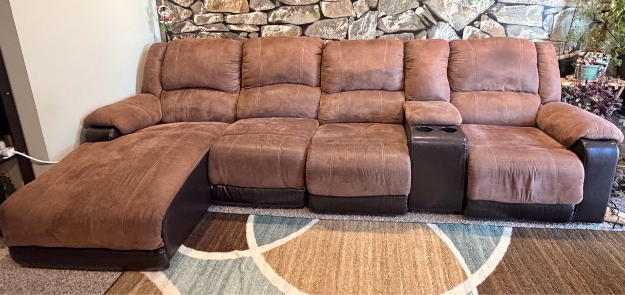 Sectional 5 Piece Sofa Brown with 2 Recliner Seats - photo 2