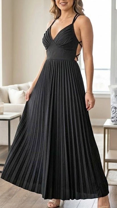 Women's Black Pleated Cami Maxi Dress