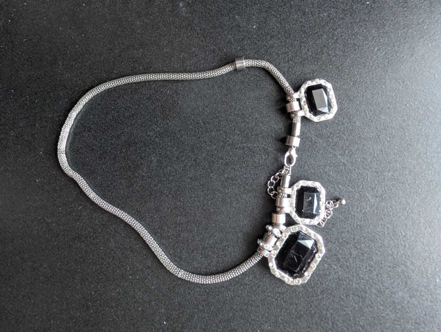 Silver-Tone Necklace with Black Gemstones