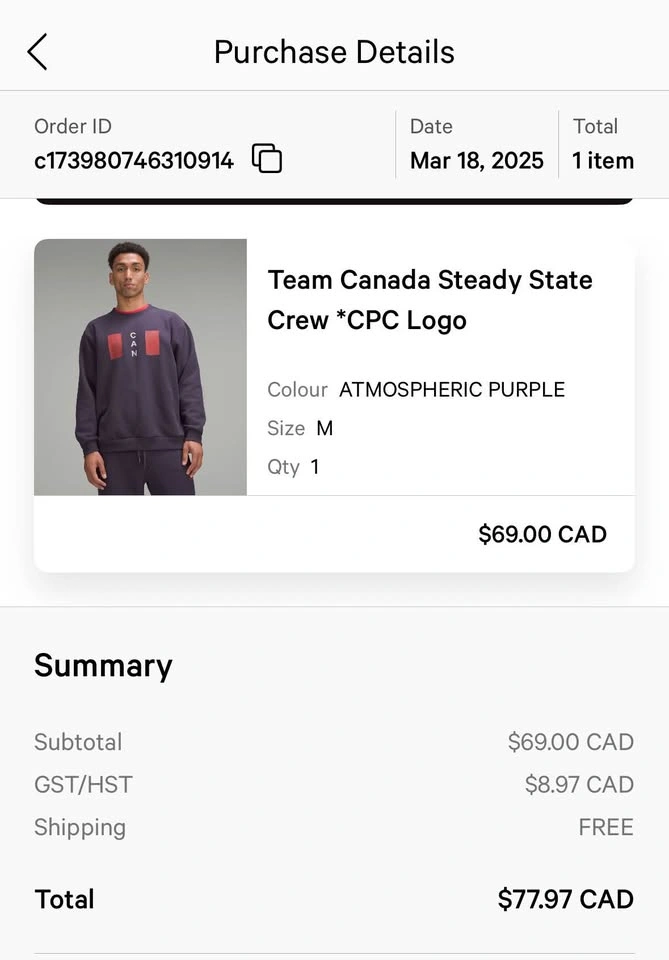 Lululemon “Team Canada” Steady State Crew. Mens Medium - photo 2