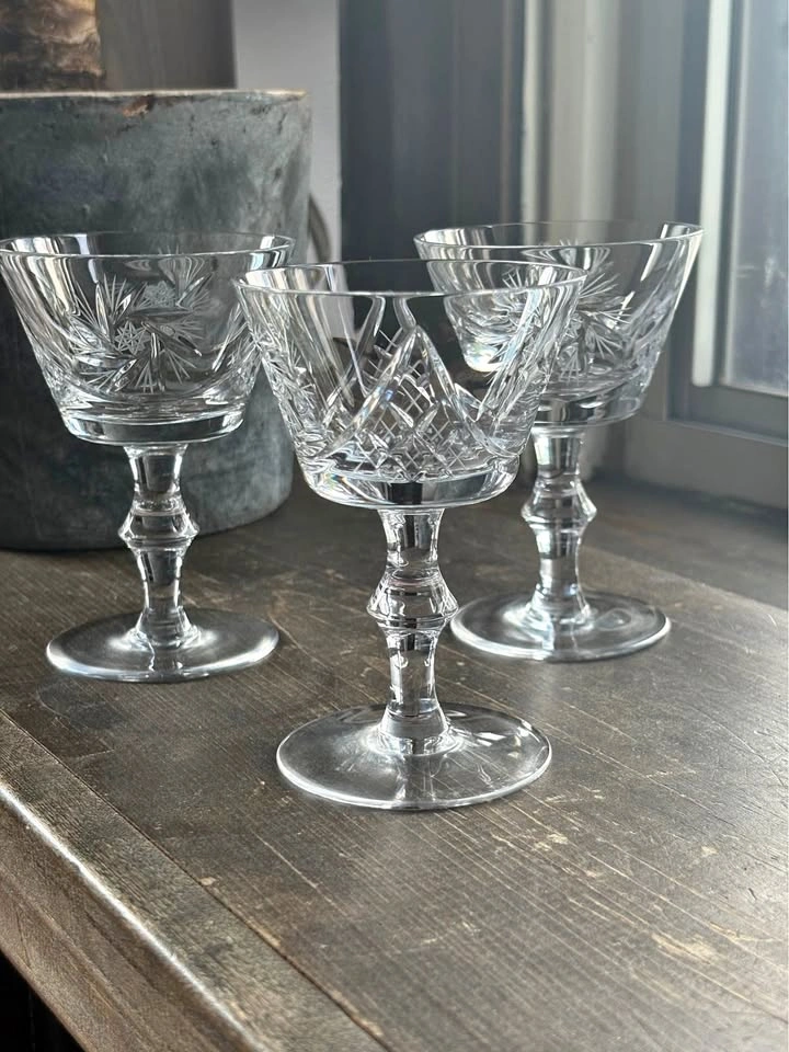 Vintage Hand-Cut Crystal Champagne Coupes / Cocktail Glasses