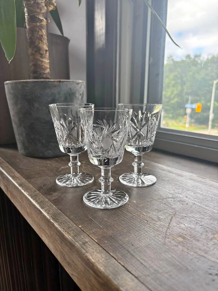 Set of Vintage Bohemian Pinwheel Crystal Cordial / Port Glass