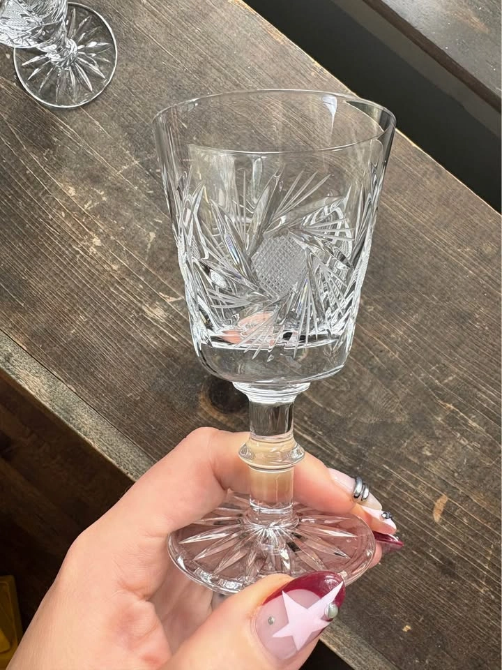 Set of Vintage Bohemian Pinwheel Crystal Cordial / Port Glass - photo 2