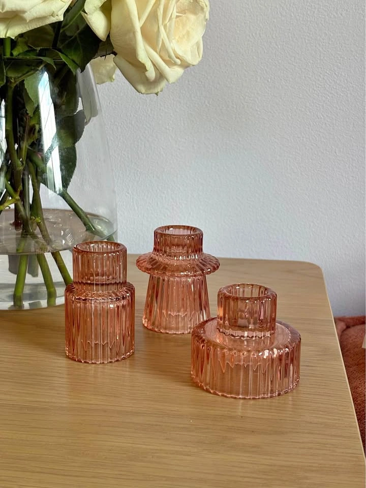 Set of 12 Glass Candlestick Holders