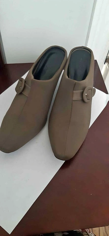 European Brown Buckle Mule Heels