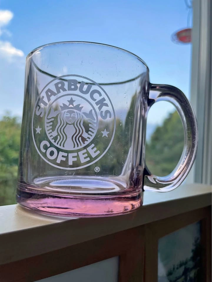 Vintage 90s Starbucks Rose Pink Glass Coffee Mug - Retro White L