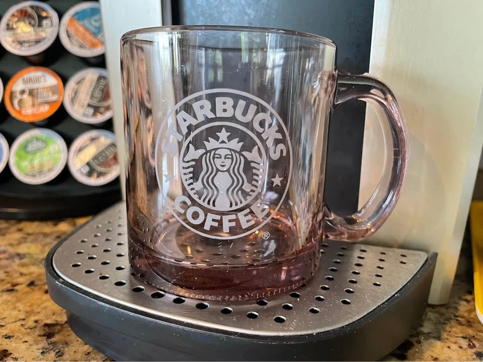 Vintage 90s Starbucks Rose Pink Glass Coffee Mug - Retro White L - photo 2