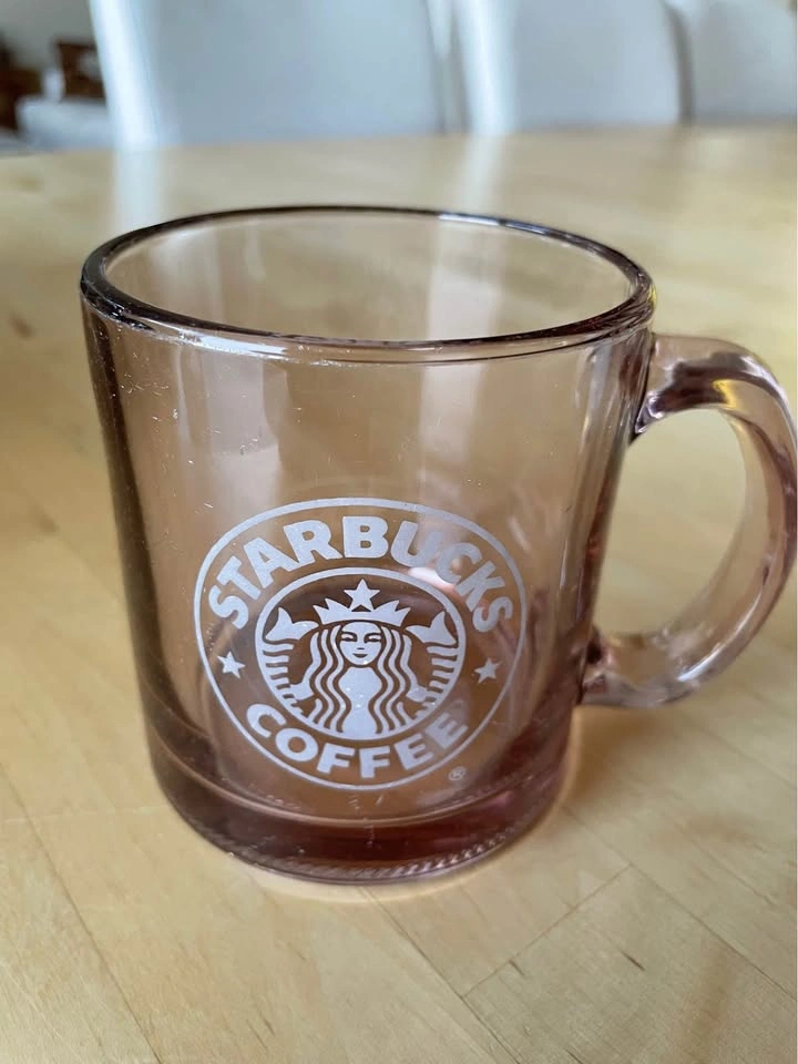 Vintage 90s Starbucks Rose Pink Glass Coffee Mug - Retro White L - photo 3