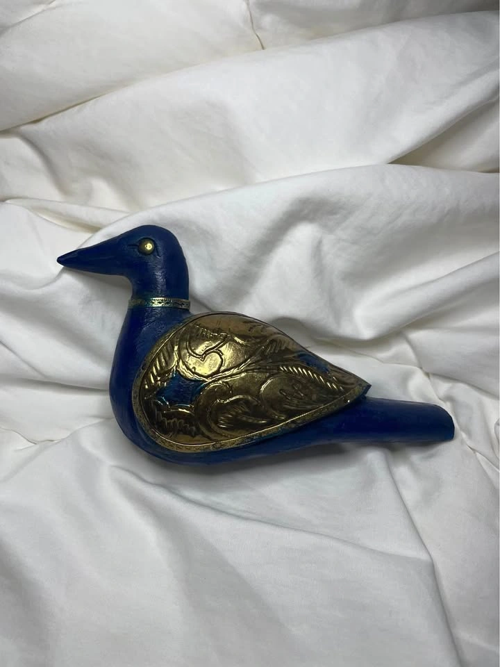 Vintage Brass & Carved Wood Bird Figurine - Boho Eclectic Decor