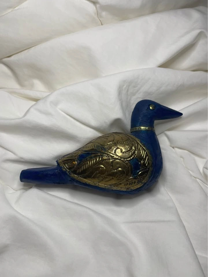 Vintage Brass & Carved Wood Bird Figurine - Boho Eclectic Decor - photo 2