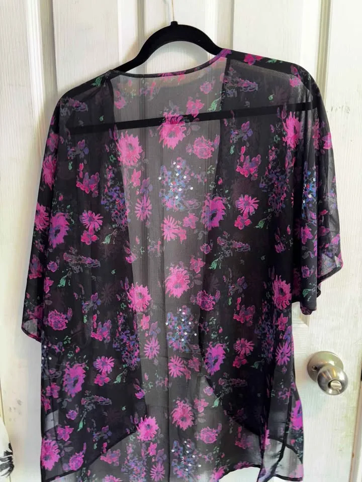 Size S – Sheer Black Floral Kimono/Cardigan 🌺✨ image indicator(2)
