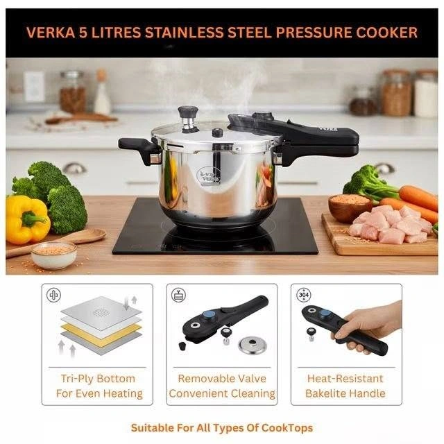 Stainless Steel Pressure Cooker, 5 Litres, All Cooktops