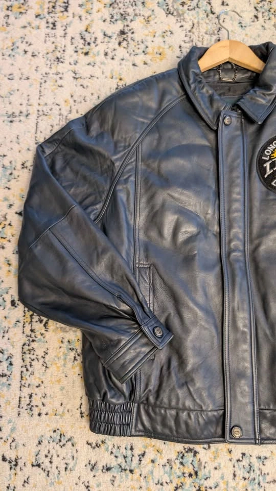 Vintage Danier Leather Jacket - Navy - Longshoremen patch - XL - photo 2