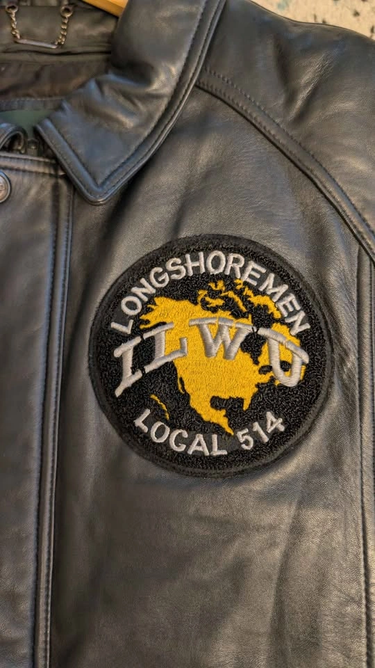 Vintage Danier Leather Jacket - Navy - Longshoremen patch - XL - photo 4