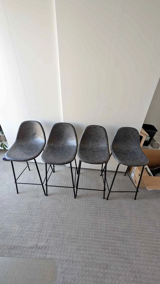 Four high chairs - leather - Grey - set of 4