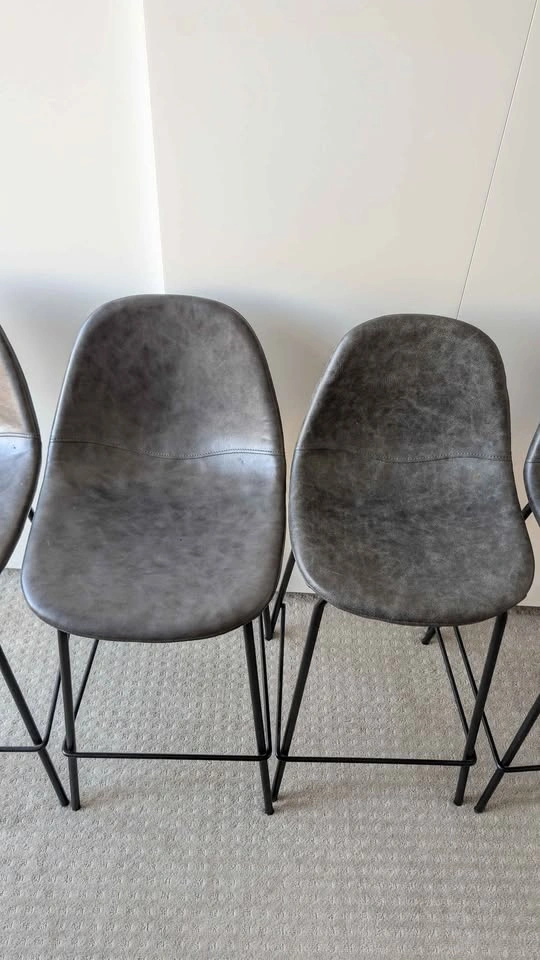 Four high chairs - leather - Grey - set of 4 - photo 4