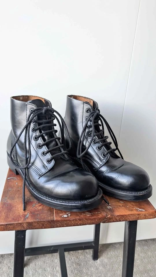 Vintage H.H. Brown Black Leather Steel Toe Boots Size 5E/6.5