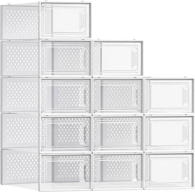 Shoe Storage Boxes – Pack of 12 Stackable Organizer Set