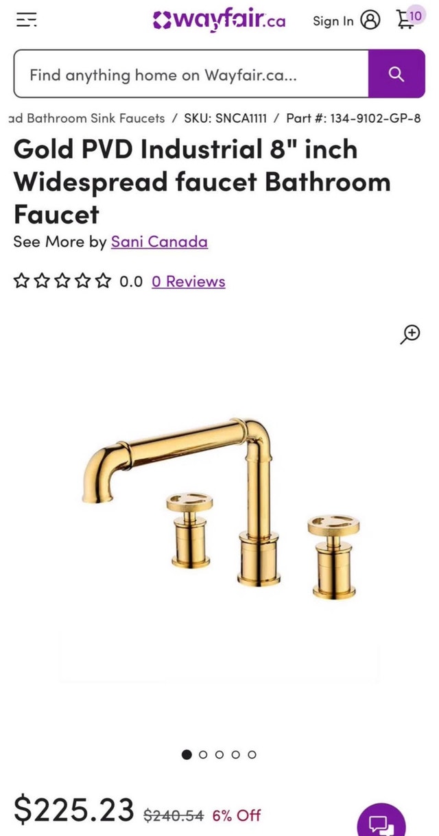 Sani Canada Gold PVD Industrial 8 inch Bathroom Faucet