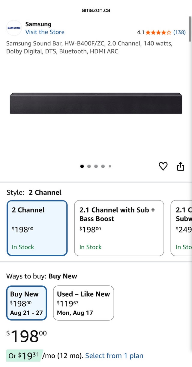 Samsung Sound Bar HW-B400F/ZC