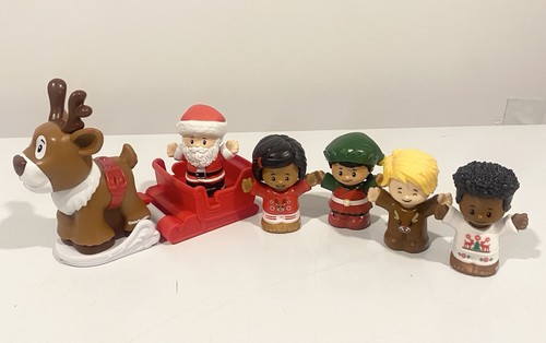 Fisher Price Little People Christmas Lot Santa Reindeer Sleigh