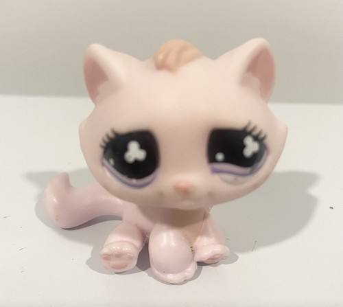 Littlest Pet Shop #606 Pink Bon Bon Cat Purple Eyes LPS Vintage