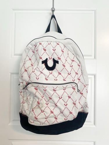 True Religion Backpack White Red Monogram Horseshoe Logo