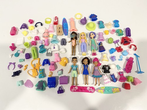Polly Pocket Doll Lot 6 Figures Large Clothing Accessories