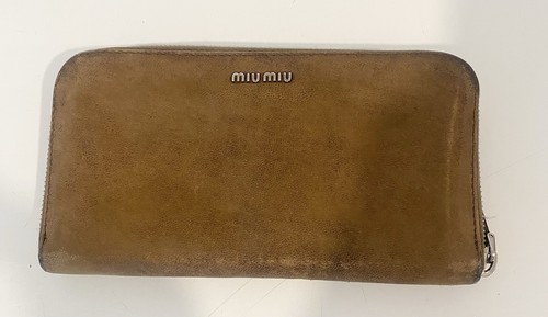 Miu Miu Brown Taupe Leather Zip Around Continental Wallet
