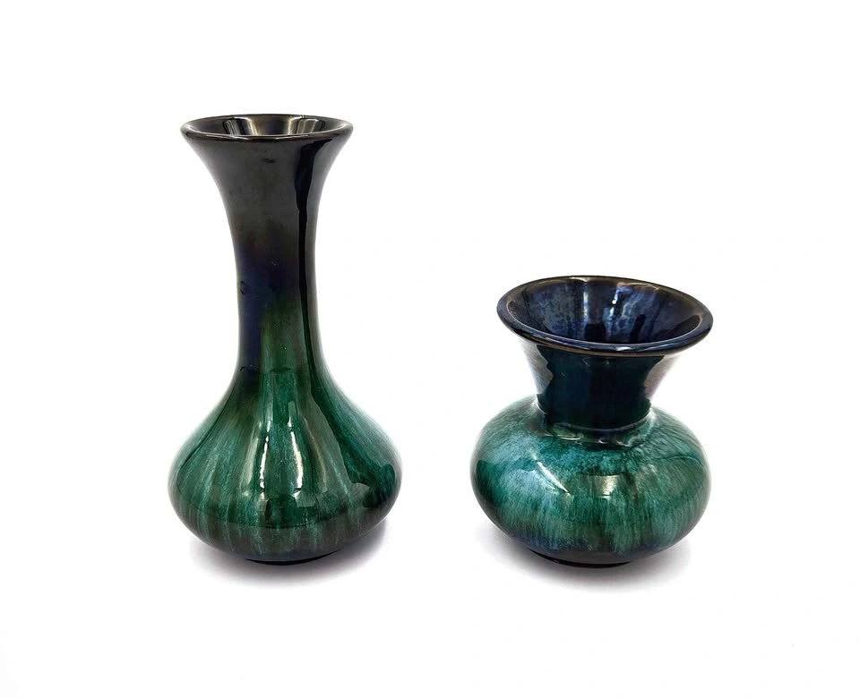 Vintage Blue Mountain Pottery Vase Set – Green Drip Glaze
