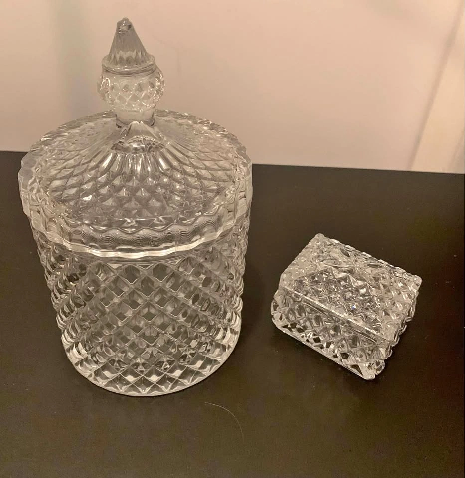 Vintage Cut Glass Crystal Canister and Trinket Box Set