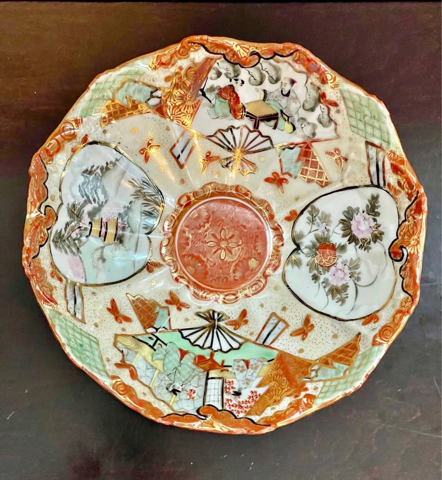 Vintage Japanese Decorative Large Bowl Hand Painted 10"D