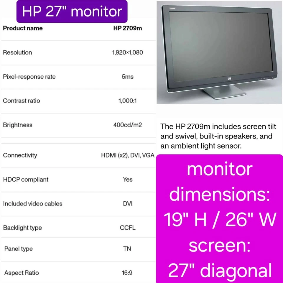 HP 27" monitor - excellent condition - photo 2