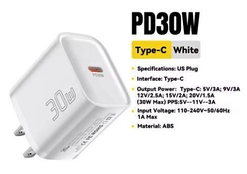 30W USB-C PD QC3.0 Fast Charger Adapter