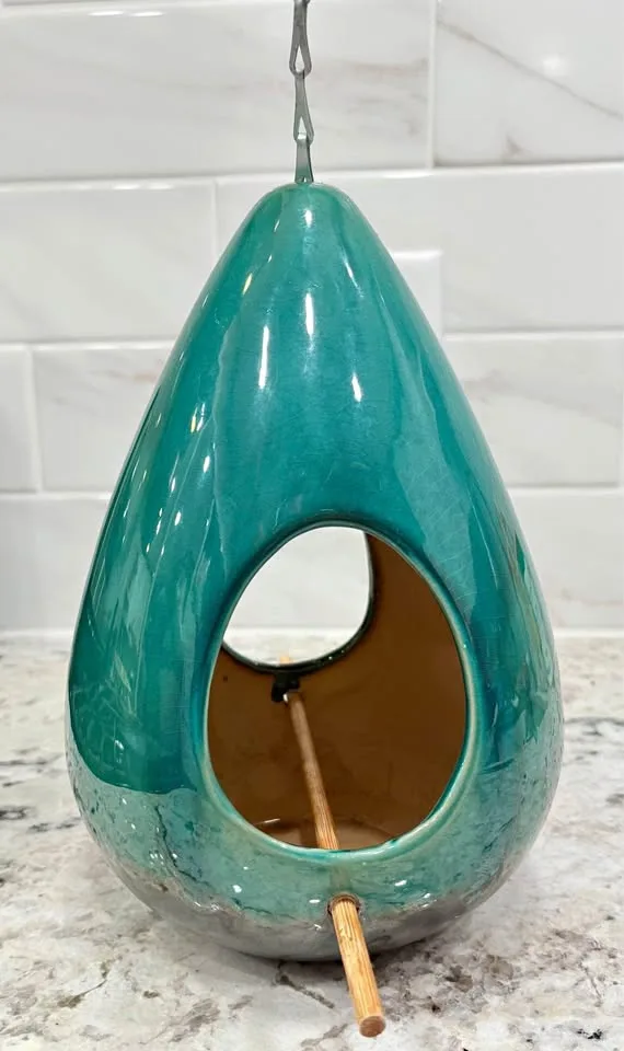 Raindrop Bird Feeder - Glazed Pottery thumbnail