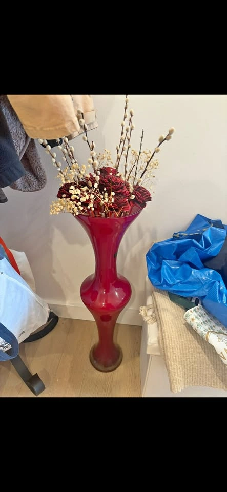 Poland Hand Made Red Glass Floor Vase