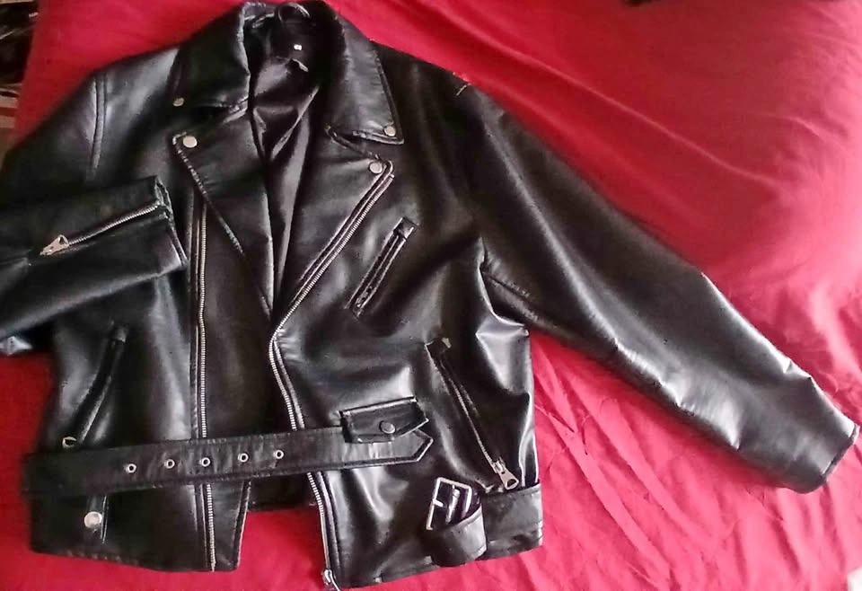 H&M black pleather jacket (L)