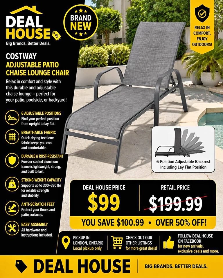 COSTWAY adjustable patio chaise lounge chair