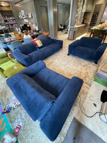 Roche Bobois Satellite Blue Reclining Sofa Set + 2 Armchairs - photo 3