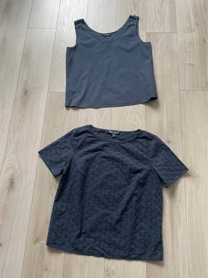 Brooks Brothers embroidered cotton top with tank, navy, XS - photo 2