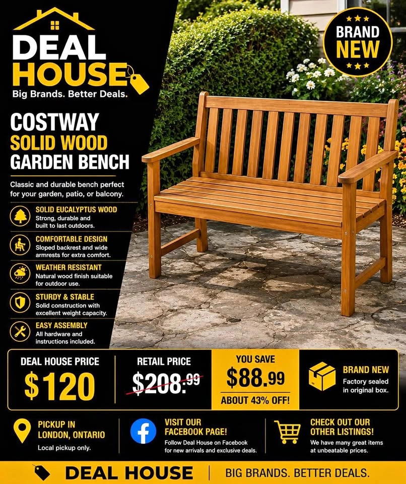 COSTWAY Solid Wood Garden Bench – Brand New