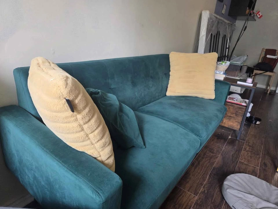 Mid-Century Modern Teal Velvet Sofa - photo 2