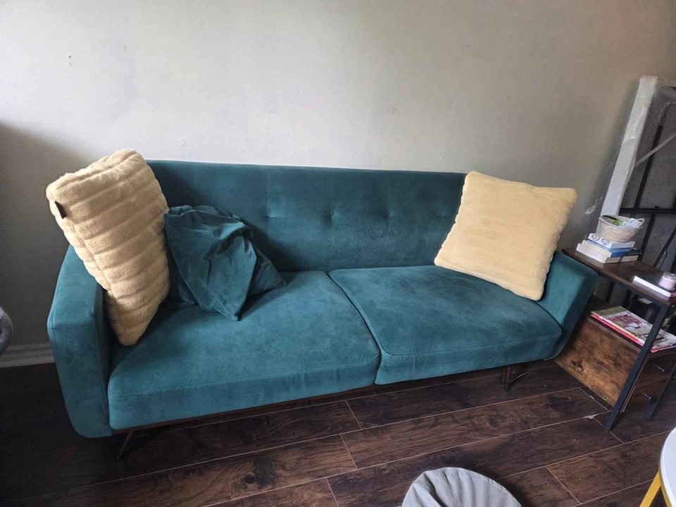 Mid-Century Modern Teal Velvet Sofa - photo 3